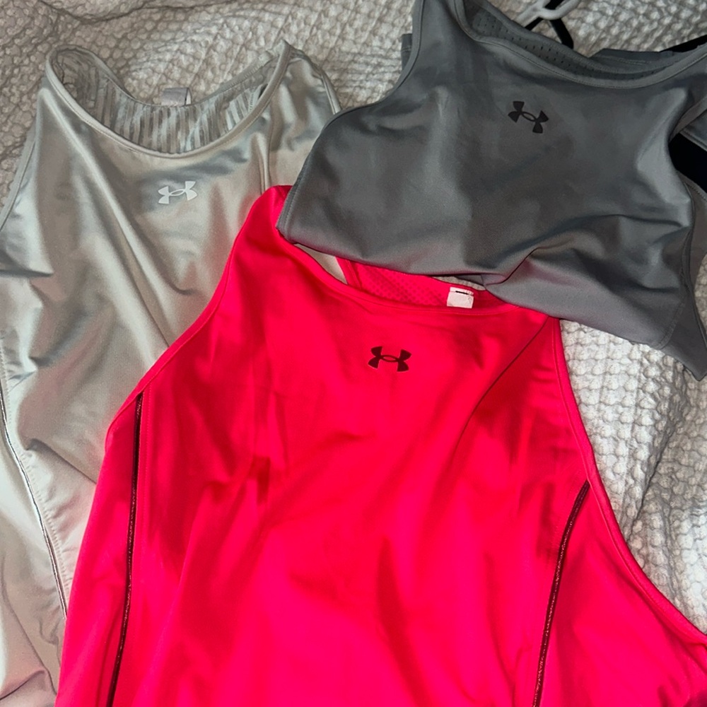 Under armor tank tops, pink-medium, grey-extra small, beige-medium